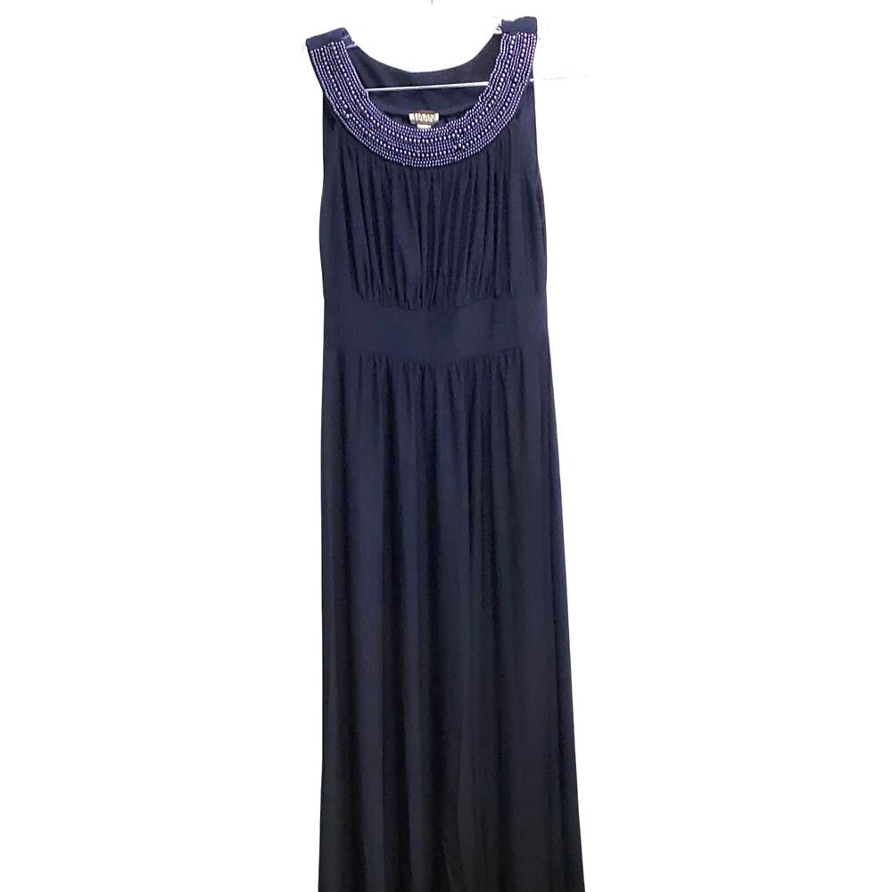 Haani Blue Maxi Embellished Beaded Neck Sleeveless Empire Dress Size Small